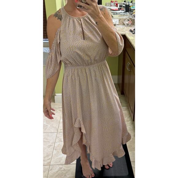 Current Air small brown purple cold shoulder Midi dress ruffle boho hippie - Picture 1 of 9